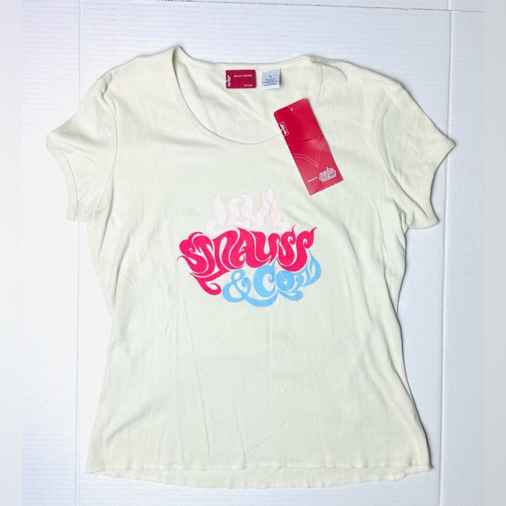 Levi Strauss & Co. T Shirt Girls Juniors Logo Short Sleeves Cream NEW! Y2K